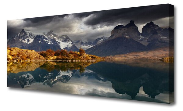 Tablou pe panza canvas Mountain Lake Peisaj Gri Galben Alb