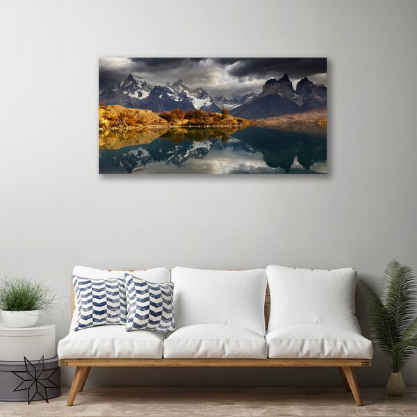 Tablou pe panza canvas Mountain Lake Peisaj Gri Galben Alb