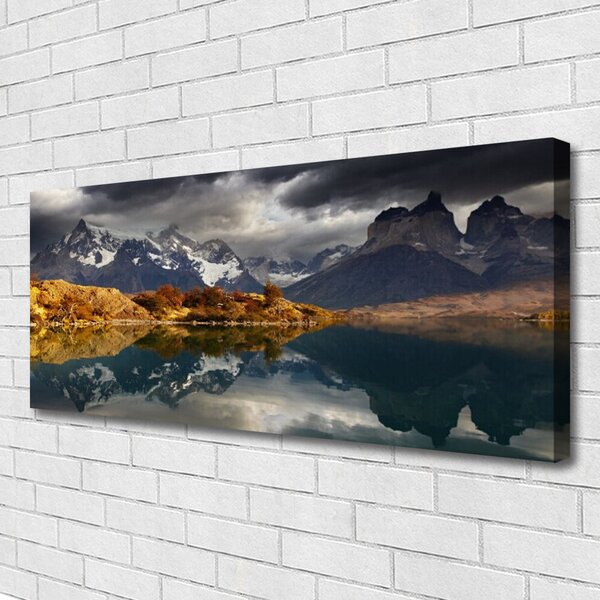 Tablou pe panza canvas Mountain Lake Peisaj Gri Galben Alb