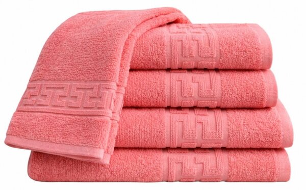 Set 5 Prosoape 50x90 cm Bumbac 500 g/mp Bordura Greceasca, Roz