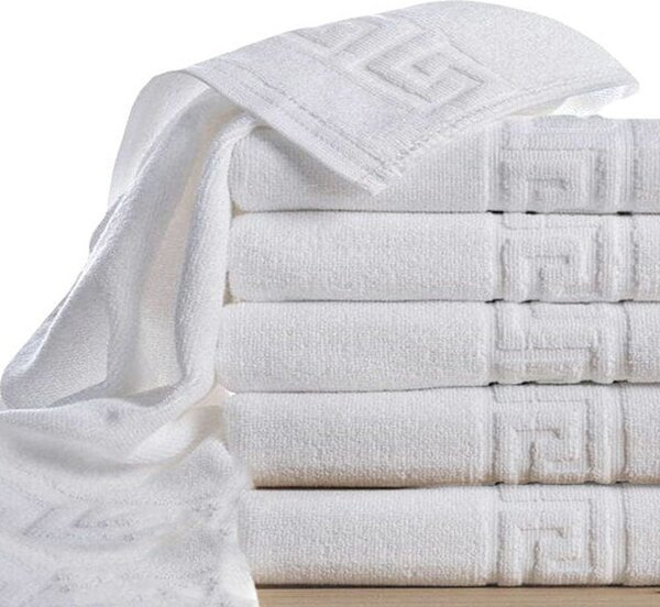 Set 5 Prosoape 50x90 cm Bumbac 500 g/mp Bordura Greceasca, Alb