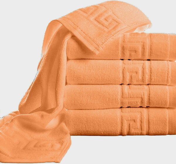 Set 5 Prosoape 50x90 cm Bumbac 500 g/mp Bordura Greceasca, Portocaliu