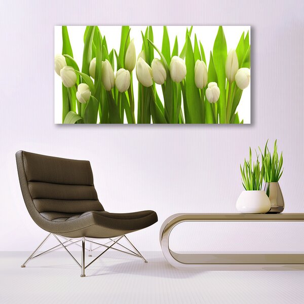 Tablou pe sticla Lalele Floral Alb Verde