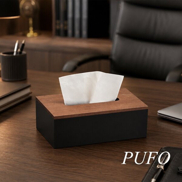 Cutie decorativa Pufo Blacky din lemn pentru servetele, 25 x 14 cm, negru/maro