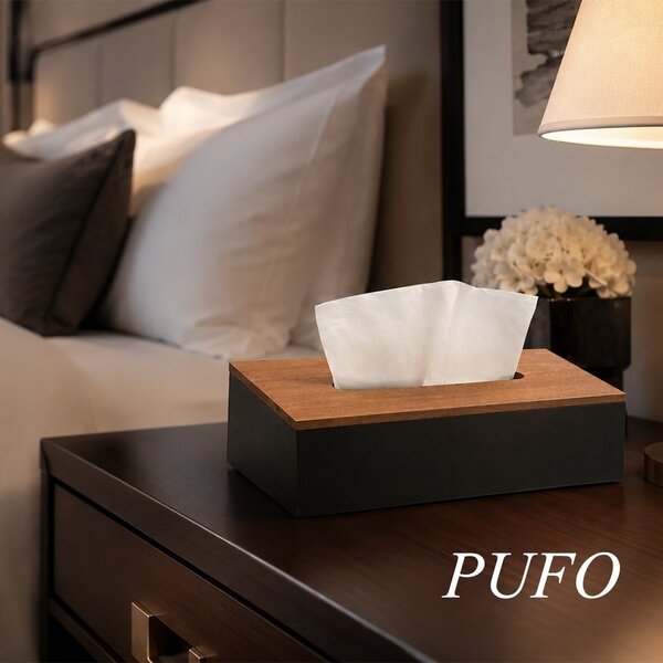 Cutie decorativa Pufo Blacky din lemn pentru servetele, 25 x 14 cm, negru/maro