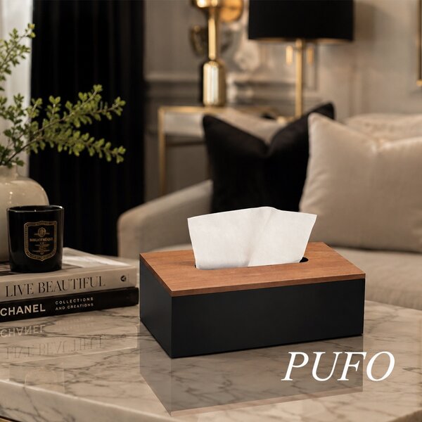Cutie decorativa Pufo Blacky din lemn pentru servetele, 25 x 14 cm, negru/maro