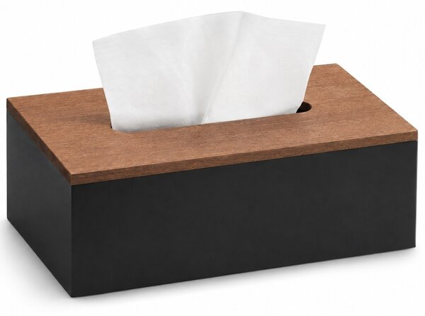 Cutie decorativa Pufo Blacky din lemn pentru servetele, 25 x 14 cm, negru/maro