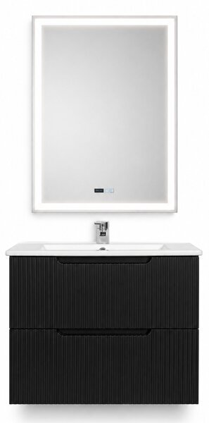 Set Mobilier Baie Suspendat 60 cm Riflat – Nero (Negru) SET MOBILIER CU OGLINDA LED FARA DEZABURIRE