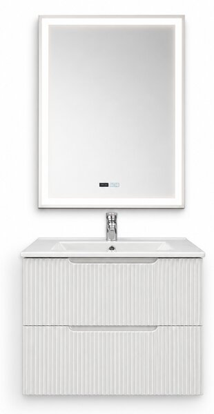 Set Mobilier Baie Suspendat 60 cm Riflat – Bianco (Alb) SET MOBILIER CU OGLINDA LED FARA DEZABURIRE