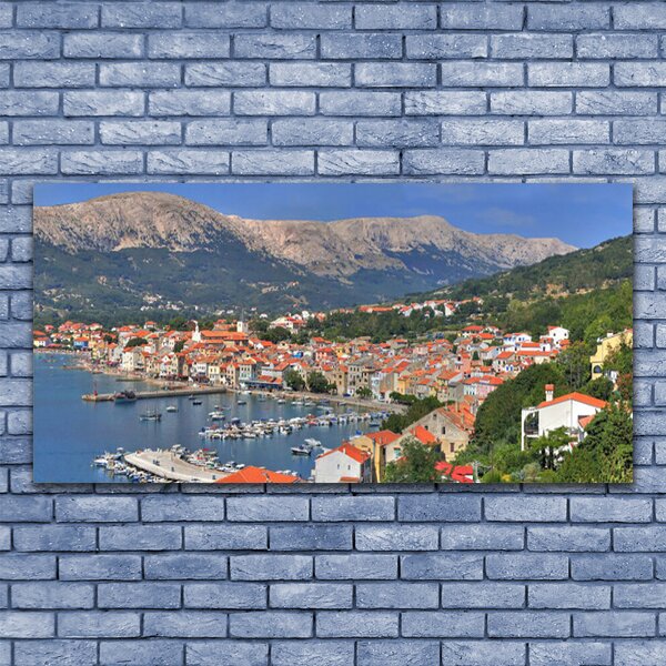Tablou pe sticla Mountain City Sea Peisaj Multi