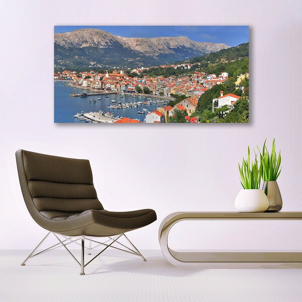 Tablou pe sticla Mountain City Sea Peisaj Multi