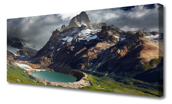 Tablou pe panza canvas Mountain Bay Peisaj Brun Verde Gri