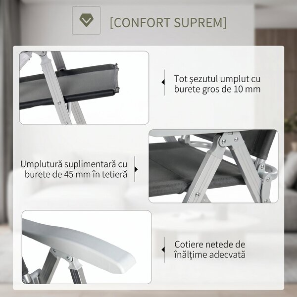 Outsunny Scaun de Pescuit Pliabil cu Cotiere și Spătar Înălțat Reglabil, 75x61.5x76-115 cm, Gri | Aosom Romania
