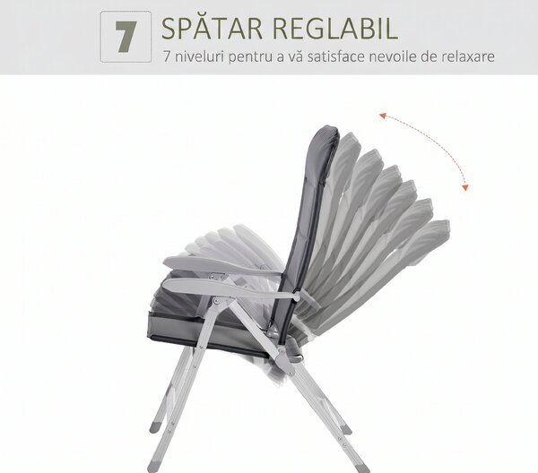 Outsunny Scaun de Pescuit Pliabil cu Cotiere și Spătar Înălțat Reglabil, 75x61.5x76-115 cm, Gri | Aosom Romania