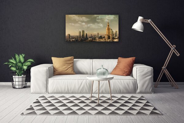 Tablou pe panza canvas Oraș Case Galben Maro Gri