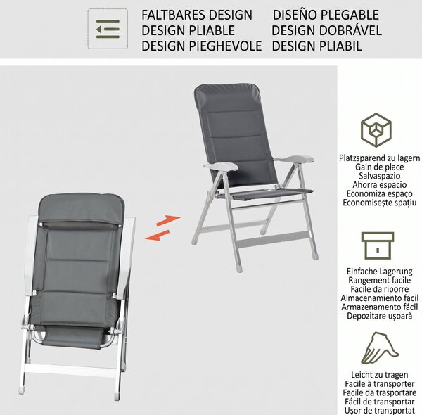 Outsunny Scaun de Pescuit Pliabil cu Cotiere și Spătar Înălțat Reglabil, 75x61.5x76-115 cm, Gri | Aosom Romania
