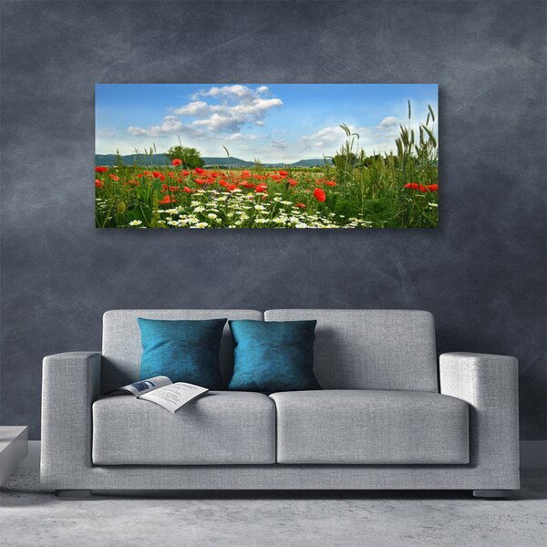Tablou pe panza canvas Flori Meadow Natura Verde Roșu Alb