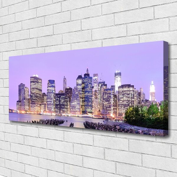 Tablou pe panza canvas Oraș Case Violet Galben Verde