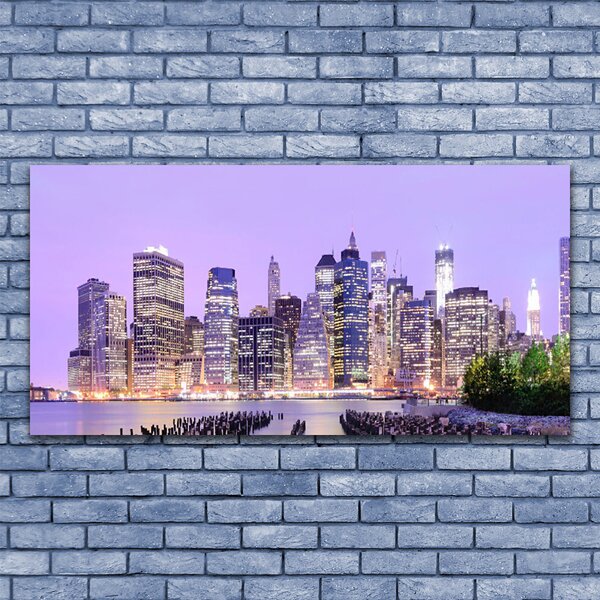 Tablou pe panza canvas Oraș Case Violet Galben Verde