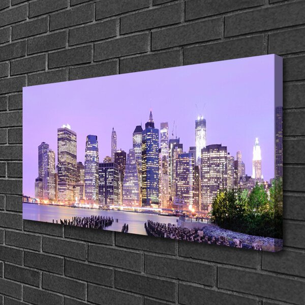 Tablou pe panza canvas Oraș Case Violet Galben Verde