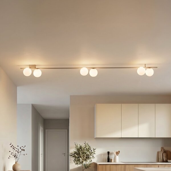 TK Lighting Plafonieră Imelo, crem, 6 becuri, sticlă, lungime 200 cm, reglabil, Bej, dormitor, Sticlă