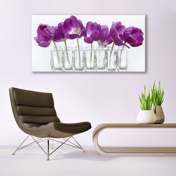 Tablou pe sticla Flori roz Floral