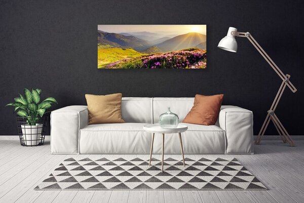 Tablou pe panza canvas Mountain Meadow Peisaj Verde Roz Gri