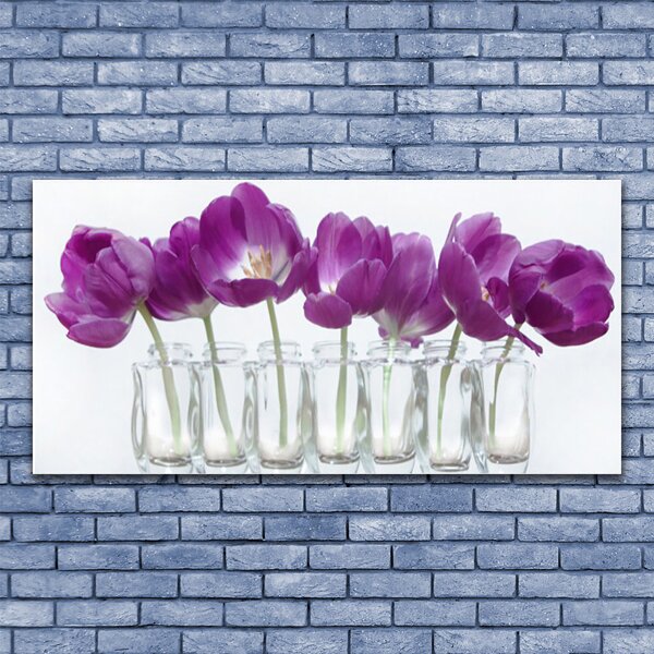 Tablou pe sticla Flori roz Floral