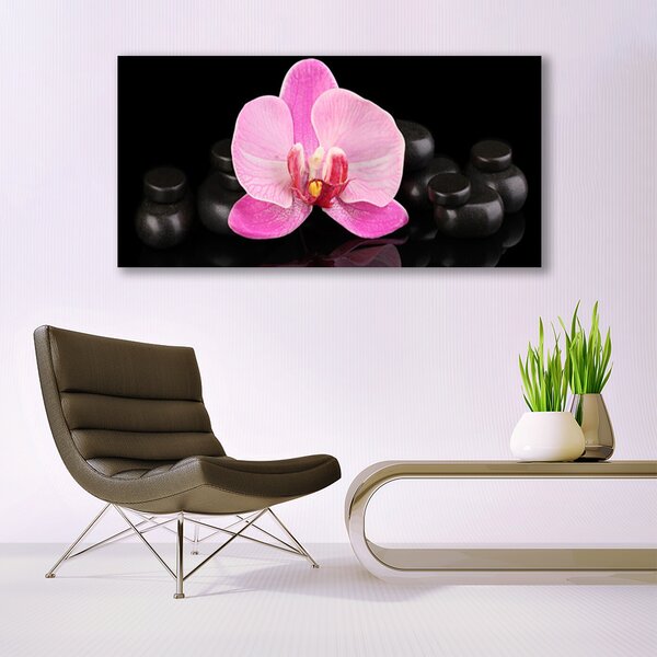Tablouri acrilice Pietrele florale flori roz negru