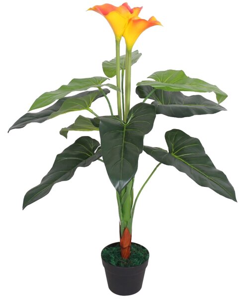 Floare de crin cală artificială cu vază, 85 cm, roșu și galben