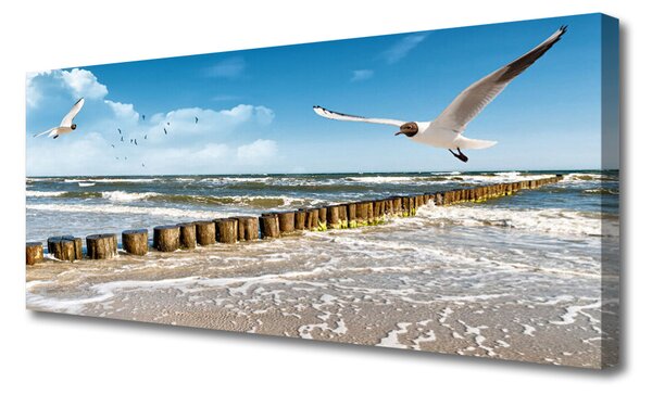 Tablou pe panza canvas Seagulls Sea Peisaj Gri Albastru Alb