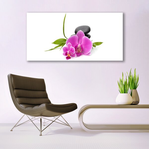 Tablou pe sticla Pietrele florale flori roz negru