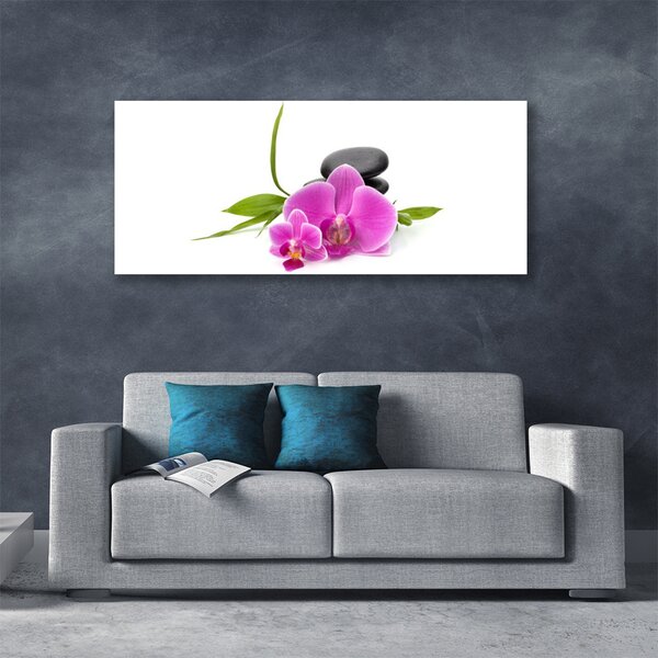Tablou pe panza canvas Pietrele florale flori roz negru