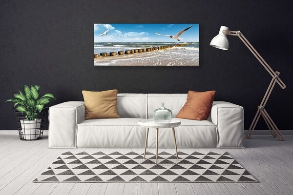 Tablou pe panza canvas Seagulls Sea Peisaj Gri Albastru Alb