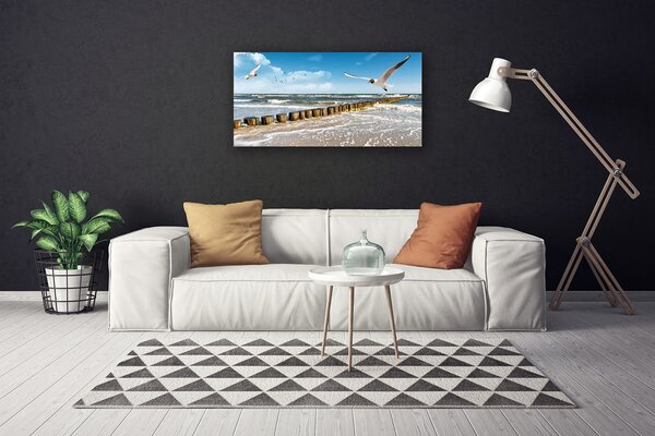 Tablou pe panza canvas Seagulls Sea Peisaj Gri Albastru Alb