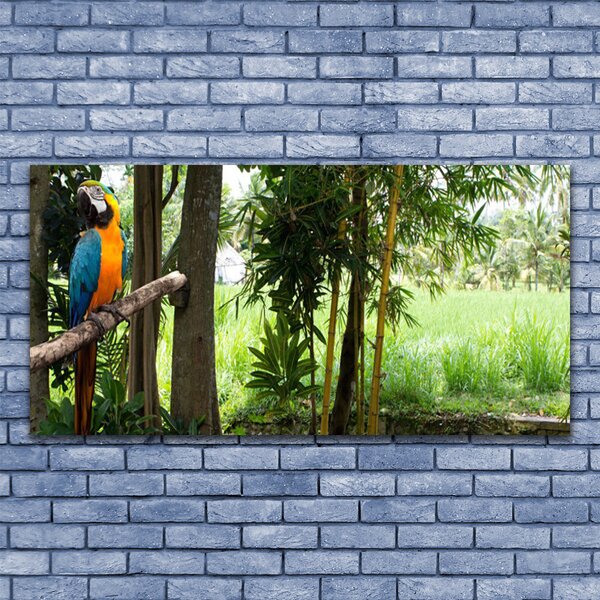 Tablou pe sticla Parrot Copaci Natura Albastru Galben Maro Verde