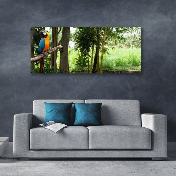 Tablou pe panza canvas Parrot Copaci Natura Albastru Galben Maro Verde