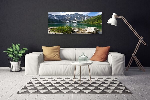 Tablou pe panza canvas Lacul Munții Peisaj Albastru Gri Alb