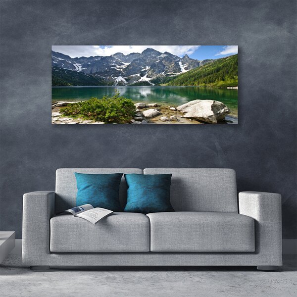Tablou pe panza canvas Lacul Munții Peisaj Albastru Gri Alb