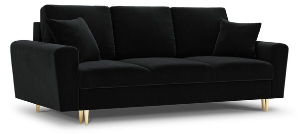 Canapea extensibila 3 locuri Moghan cu tapiterie din catifea, picioare din metal auriu, negru