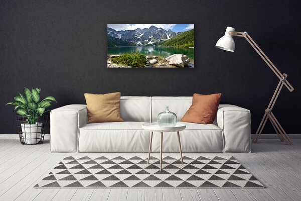 Tablou pe panza canvas Lacul Munții Peisaj Albastru Gri Alb
