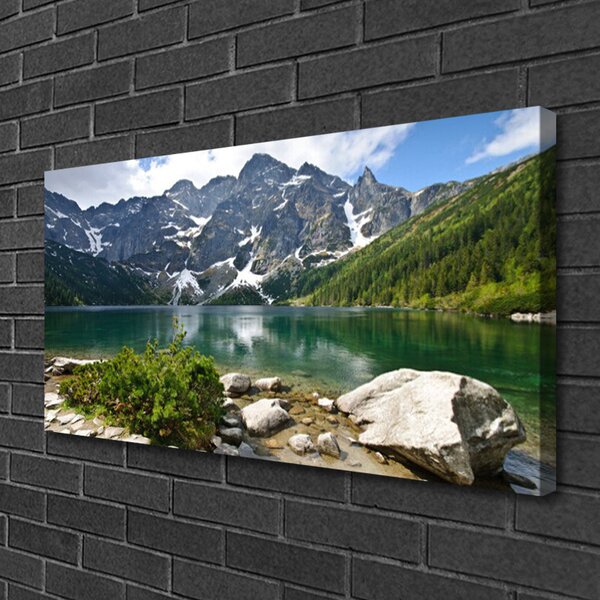 Tablou pe panza canvas Lacul Munții Peisaj Albastru Gri Alb