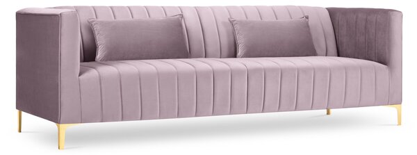 Canapea 3 locuri Annite cu tapiterie din catifea, picioare din metal auriu, roz
