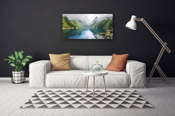 Tablou pe panza canvas Mountain Lake Peisaj Albastru Verde Gri