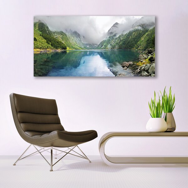 Tablou pe panza canvas Mountain Lake Peisaj Albastru Verde Gri