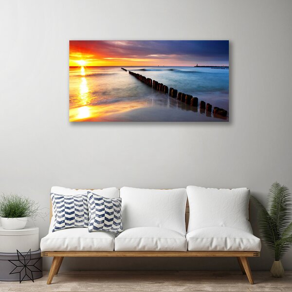 Tablou pe panza canvas Sea Sun Peisaj Violet Gri Albastru Galben
