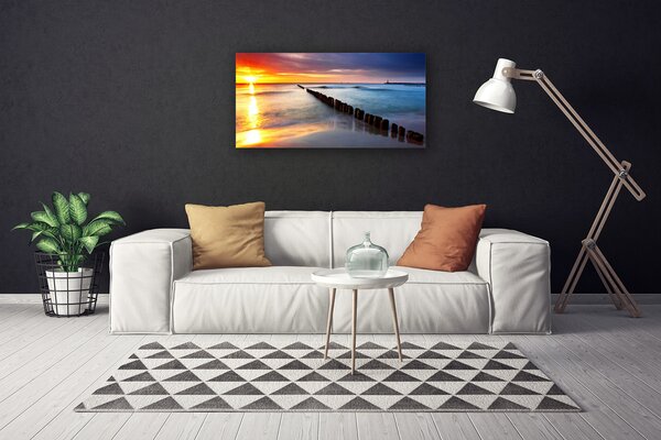Tablou pe panza canvas Sea Sun Peisaj Violet Gri Albastru Galben