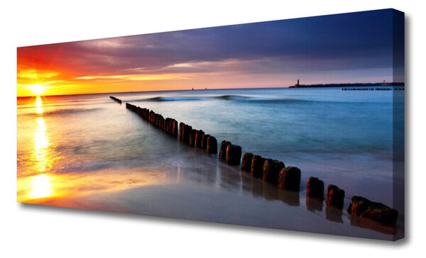Tablou pe panza canvas Sea Sun Peisaj Violet Gri Albastru Galben