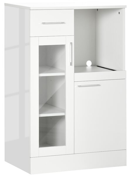 HOMCOM Dulapior cu Sertare și Dulap din Lemn și Sticlă Design Modern pentru Bucătărie sau Living 60x40x95cm Alb | Aosom Romania