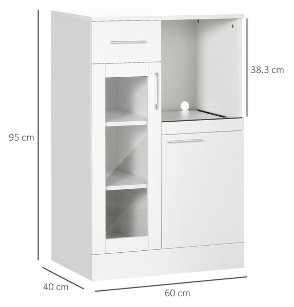 HOMCOM Dulapior cu Sertare și Dulap din Lemn și Sticlă Design Modern pentru Bucătărie sau Living 60x40x95cm Alb | Aosom Romania